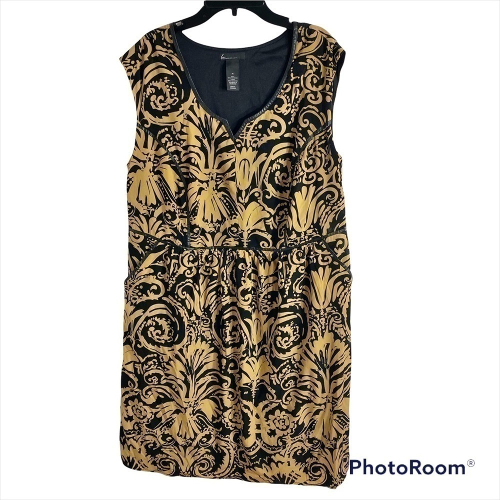 Lane Bryant Paisley Dress Sz 18 Gold Tan Black Midi Floral Mosaic